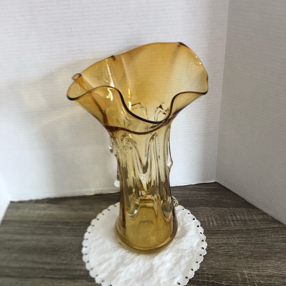 Hand Blown Amber Large Glass Vase